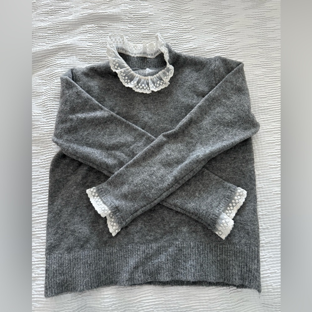 ZARA Gray Lace-Trimmed Sweater